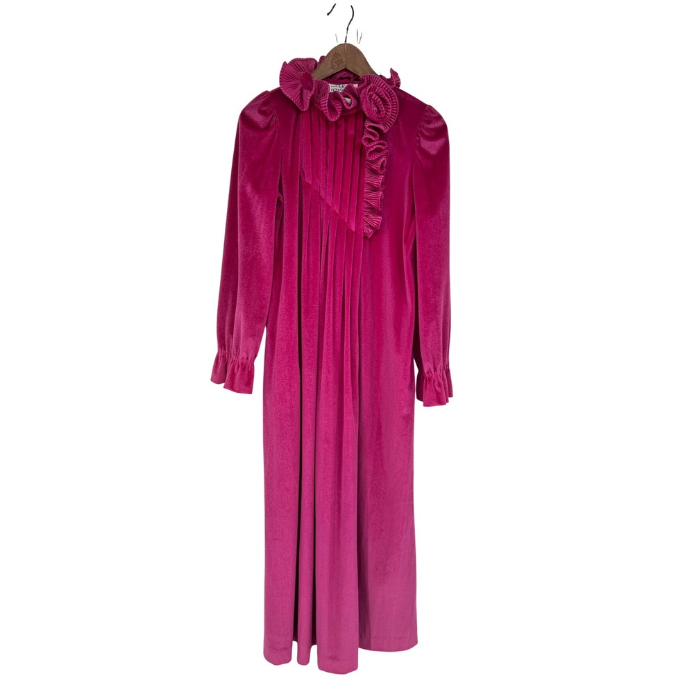 Vintage Gilligan O'Malley Robe Velvet Women S Pink Ruffle Victorian Regency 80s